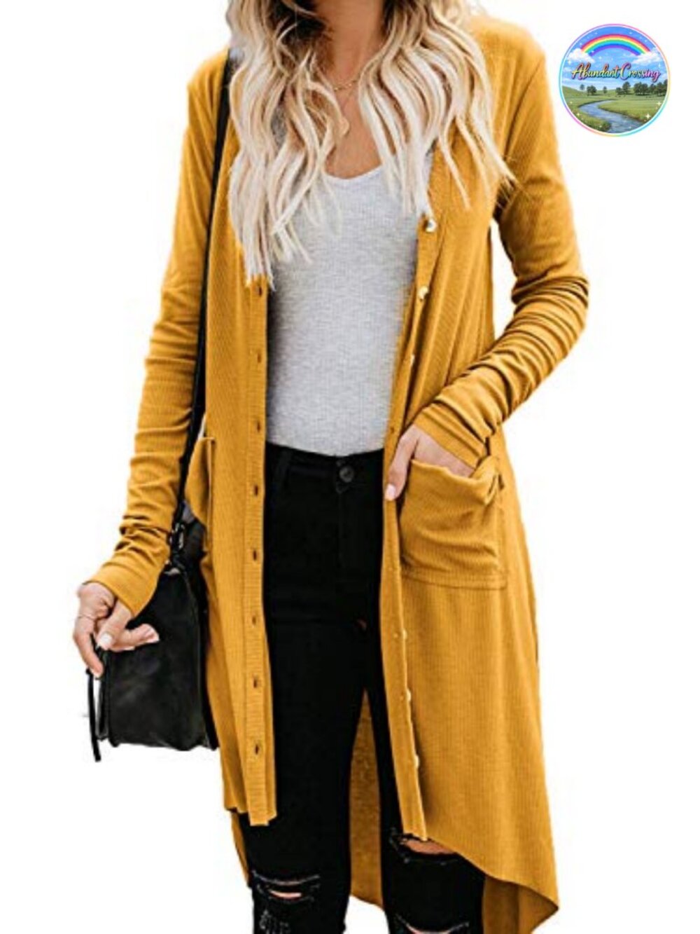 Womens Long Open Front Button Down High Low Knit Cardigan Sweater